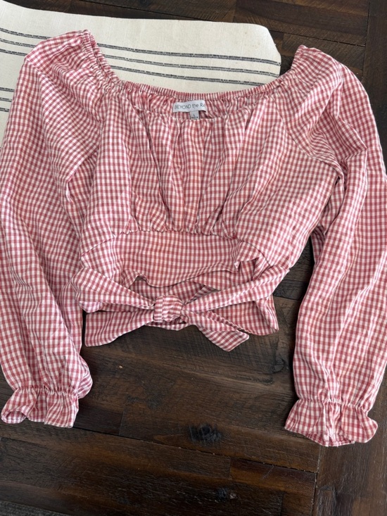 Beyond The Radar Tops - Beyond the radar mauve  Pink Gingham Tie-Front Crop Top